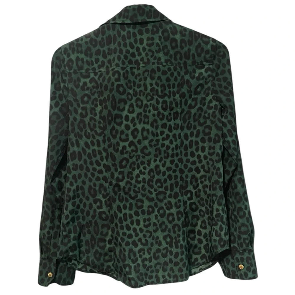 Michael Kors Dark Green and Black Leopard-Print Zip Jacket XS